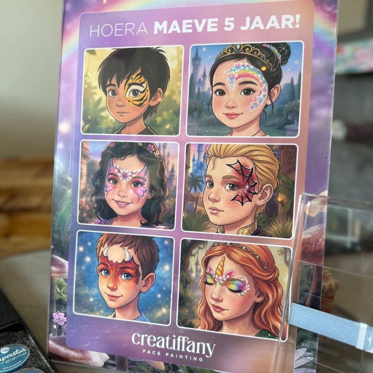 Keuzemenu bord met schmink ontwerpen Gepersonaliseerd bord met schmink ontwerpen ter gelegenheid van een kinderfeestje